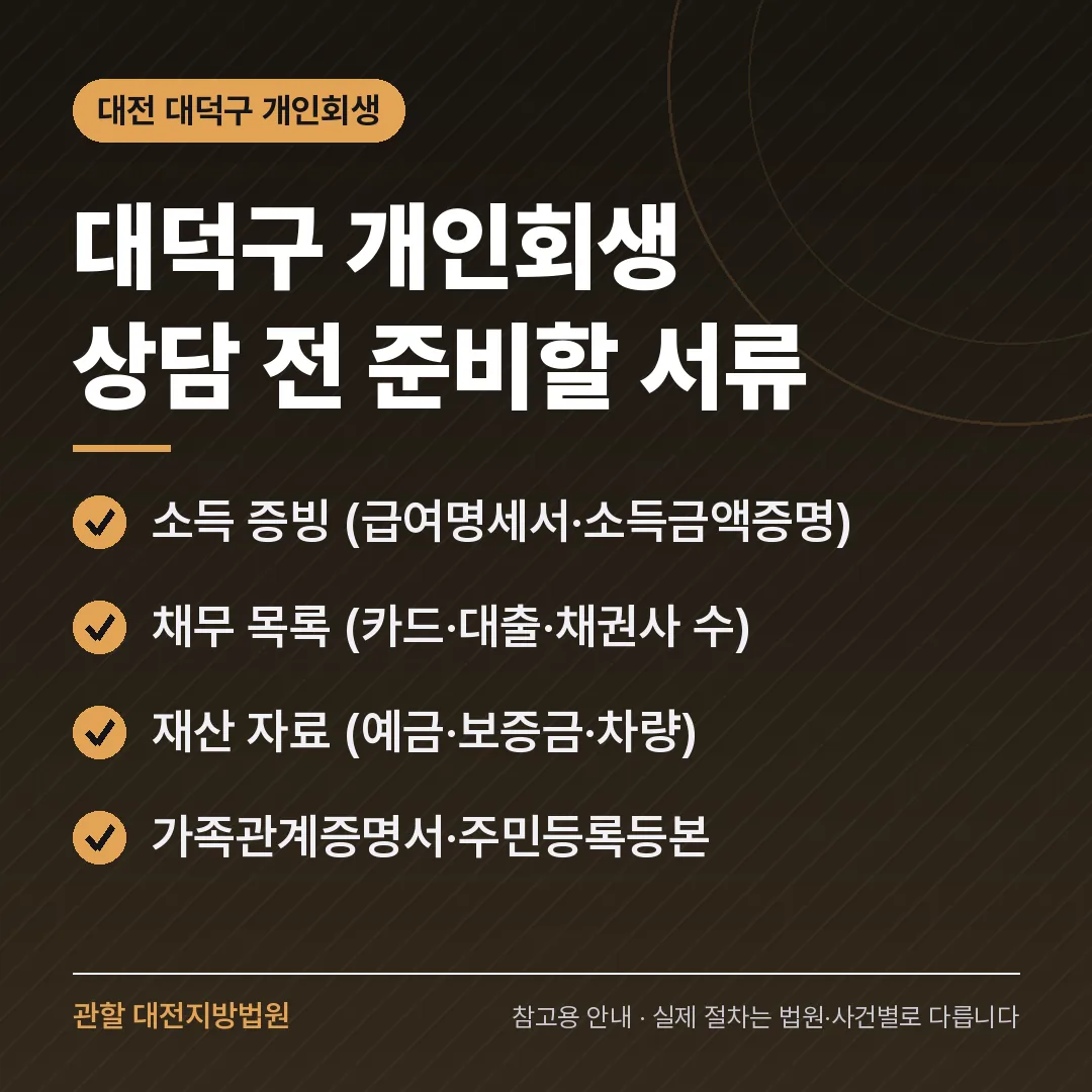 대전 대덕구 개인회생 상담 전 준비 서류 대전 대덕구 개인회생 상담 전 준비 서류