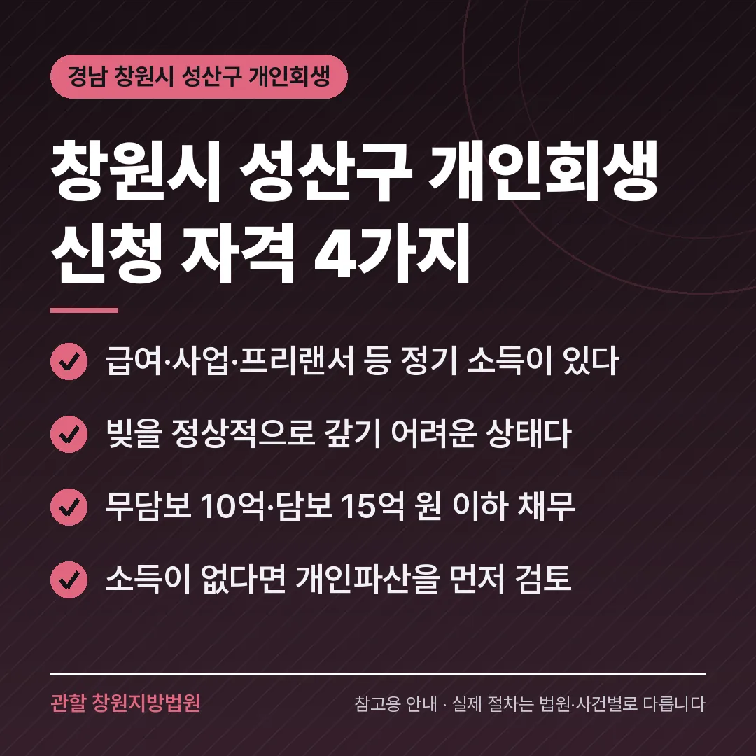 경남 창원시 성산구 개인회생 신청 자격 4가지