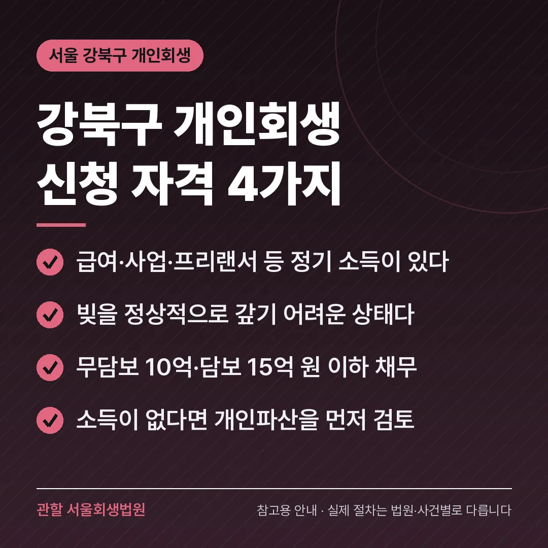 서울 강북구 개인회생 신청 자격 4가지