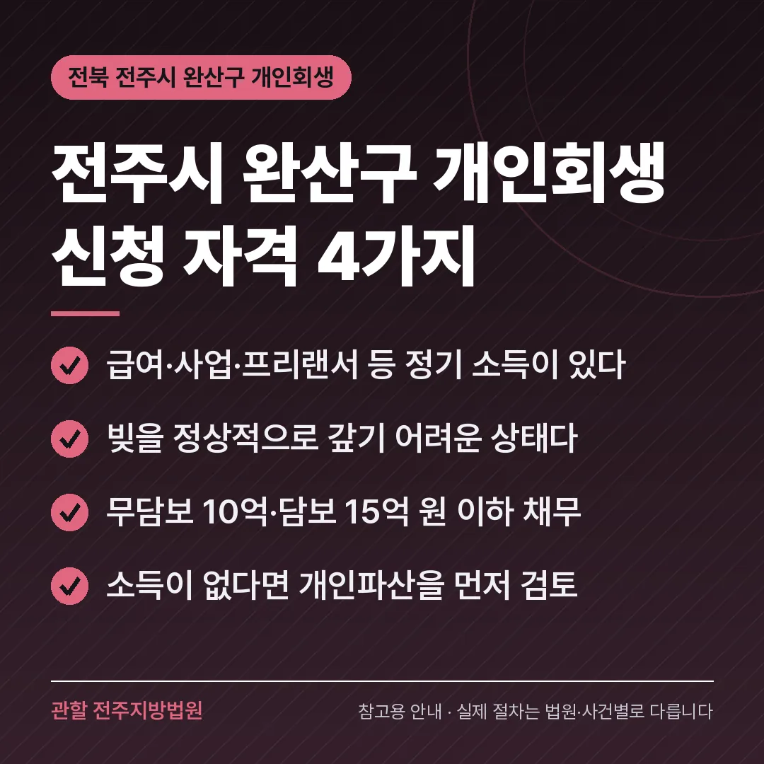 전북 전주시 완산구 개인회생 신청 자격 4가지