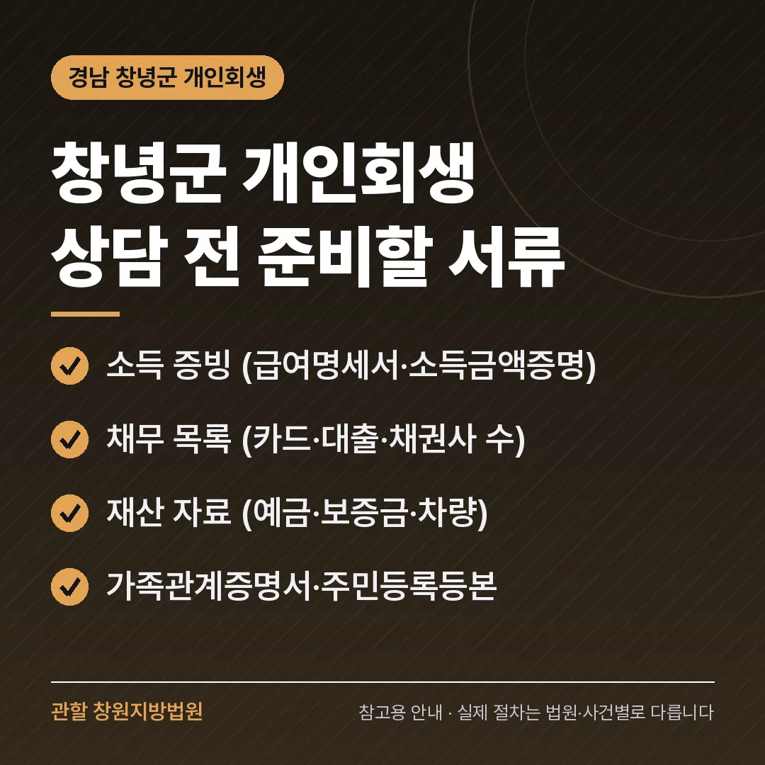경남 창녕군 개인회생 상담 전 준비 서류